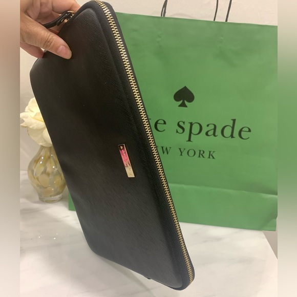 Kate Spade Black Leather Laptop Mac Book Notebook Sleeve Case - Picture 2 of 8